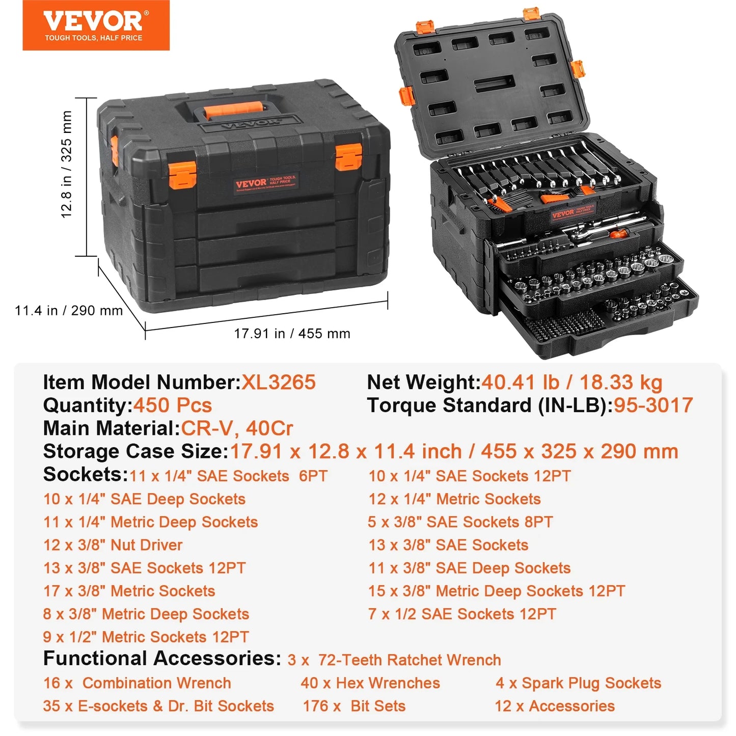 SucceBuy Mechanics Tool Set With 450Pcs SAE And Metric Sockets