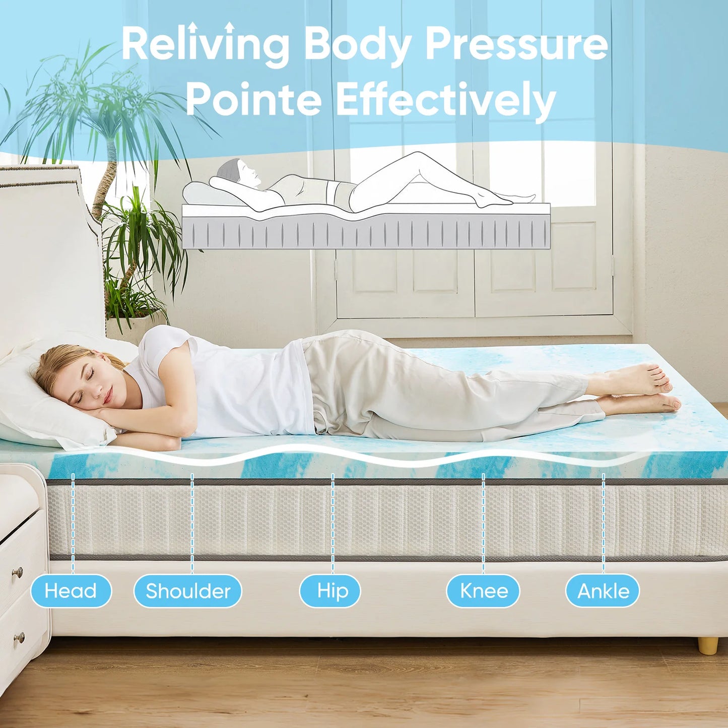 JHK 2-4 Inch Gel Memory Foam California King Mattress Topper  Cooling Mattress Soft and Breathable Bed Topper Bedroom Furniture - Louie's Joint 