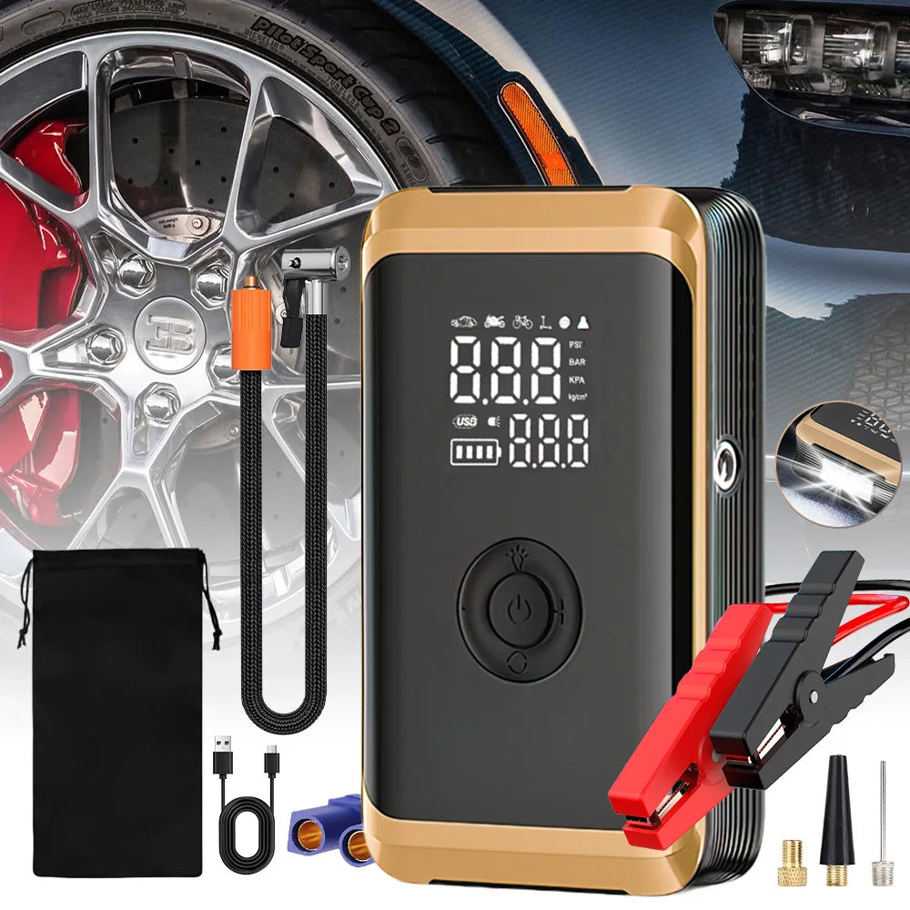 Portable Car Jump Starter with Tire Inflator, 4-in-1 Emergency Car Battery Booster with Digital Air Compressor, 150PSI Auto Tire Pump & LED Light - Louie's Joint 