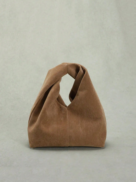 1Pc Red Suede Twisted Handle Tote Bag, Soft Faux‑Suede Handbag, Minimalist Knot Top‑Handle Shoulder Bag, Women Casual Daily Shopping Hand Purse, Fashion Reusable Underarm Bag For Women Street‑wear