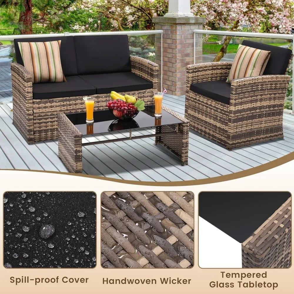 Outdoor Wicker Patio Conversation Set With Sofa And Table