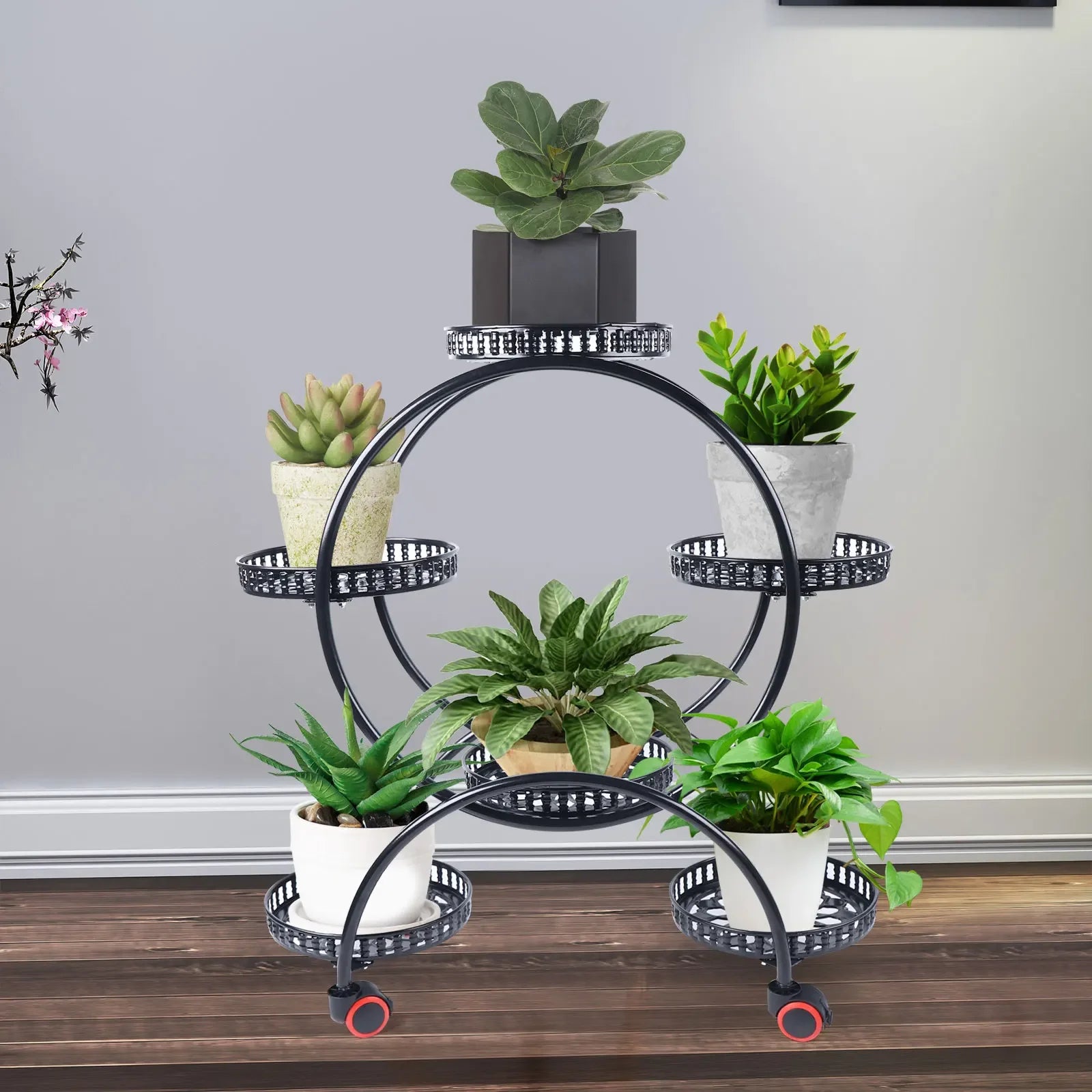 Metal Plant Stands 6 Pots Plants Flower Stand for Patio Garden Living Room Corner Balcony Bedroom Black / White - Louie's Joint 