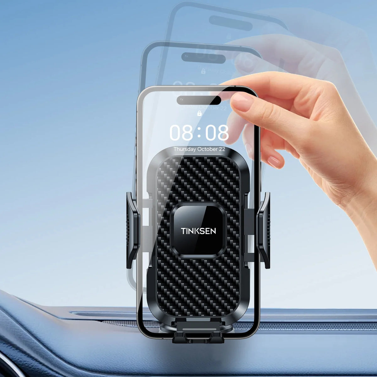 TINKSEN upgraded car phone holder, a universal car phone holder suitable for dashboard, compatible with iPhone, Samsung and all Android smartphones