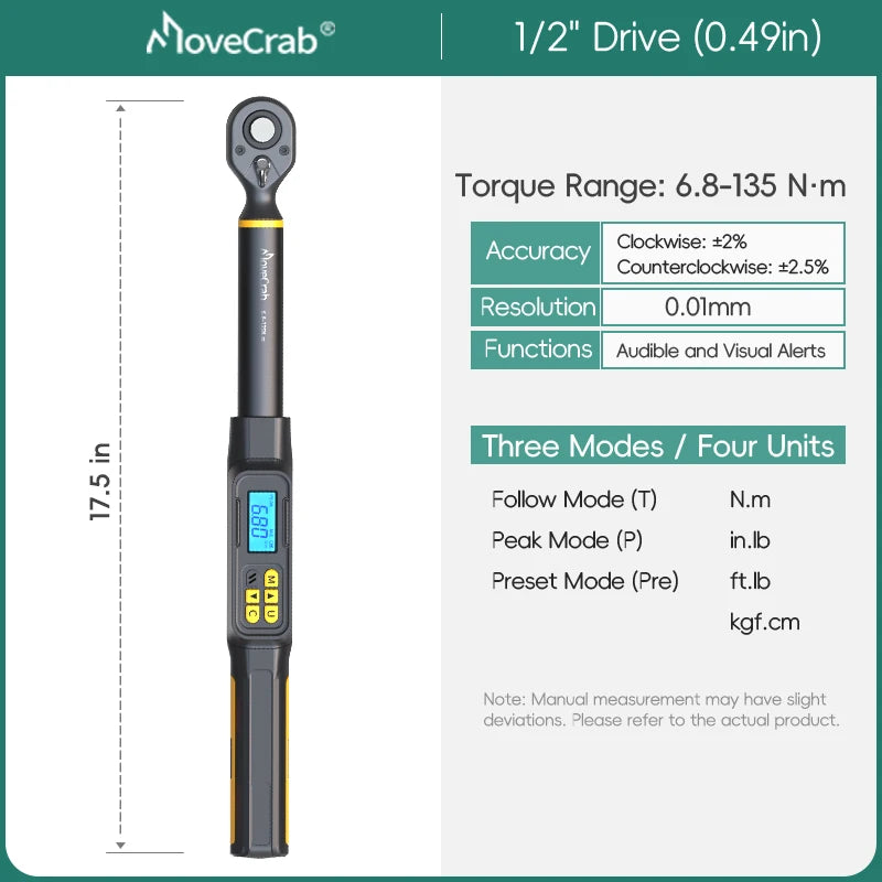 MoveCrab Digital Torque Wrench 1 To 340 Nm Preset Alerts