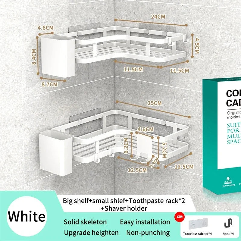 Stainless Steel Corner Shelf Dual Layer No Drilling Wall Mounted Organizer