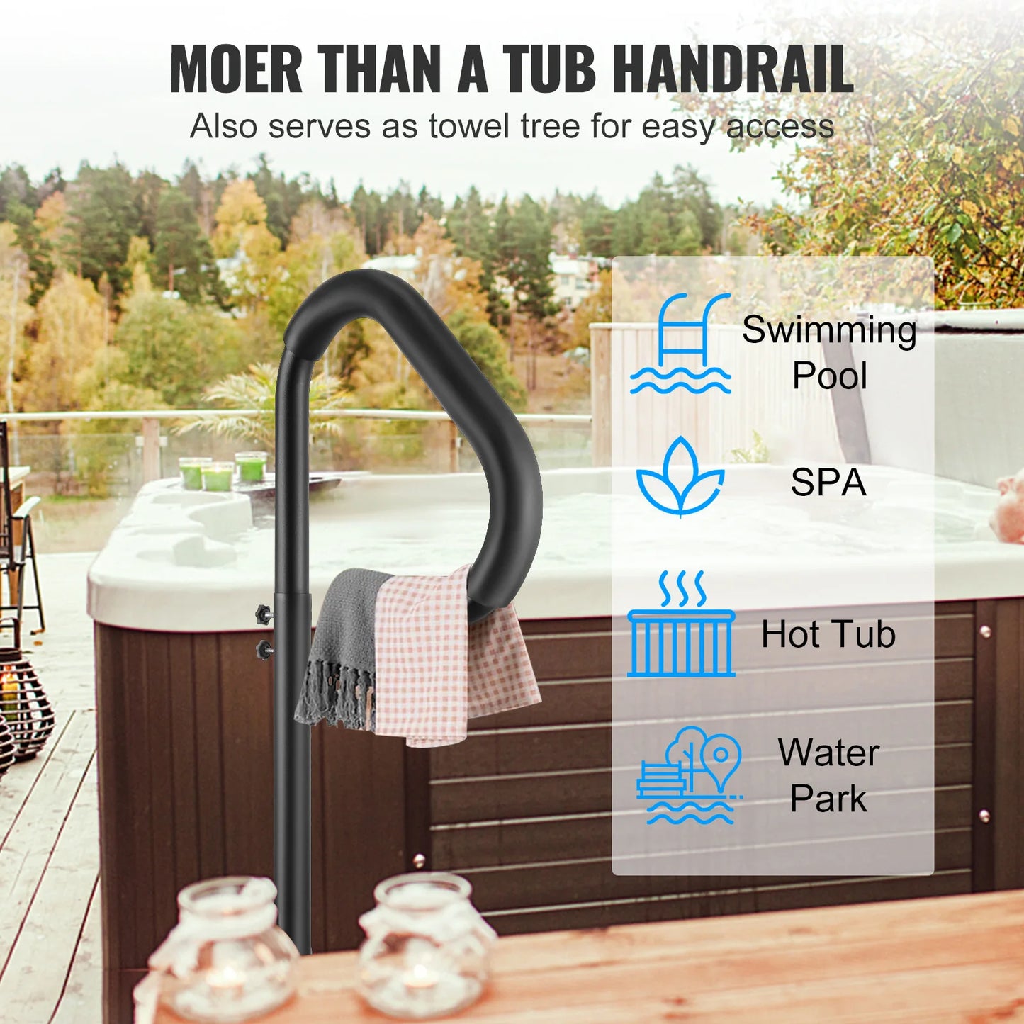 360 Rotatable Hot Tub Hand Rail With Slide-In Mount Base