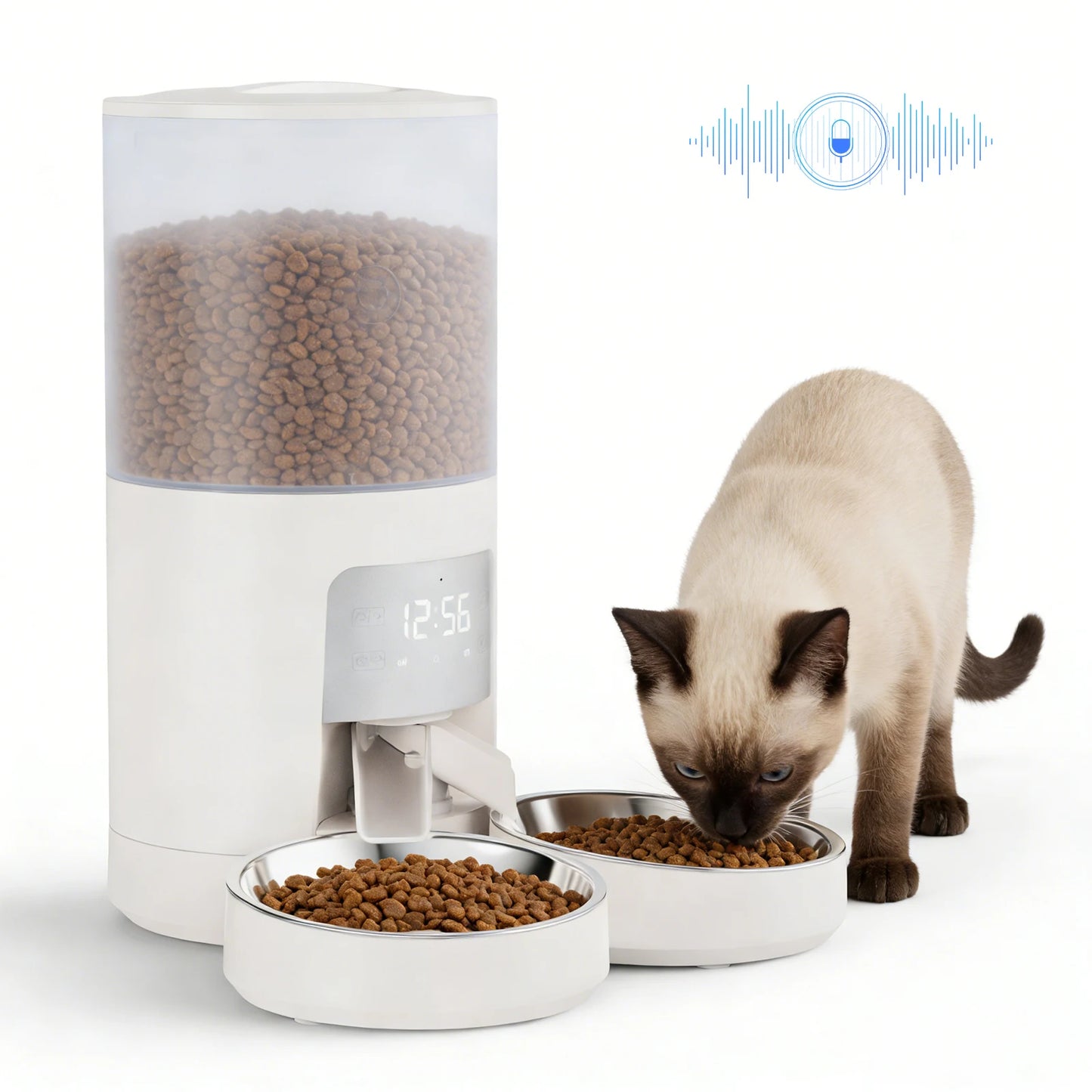 JHK 6L Automatic Cat Feeder with 2 Stainless Bowls Timed Cat Food Dispenser Dual Power Supply Dual Pet Feeder for Cat and Dog - Louie's Joint 