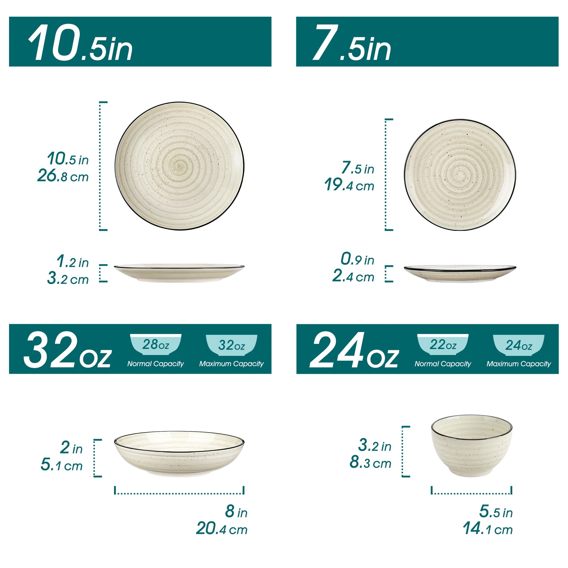 vancasso 24/48 Piece Beige Plates Dinner Sets Ceramic Dinnerware Sets Handpainted Spiral With 6 Dinner Plate/Dessert/Soup/Bowl - Louie's Joint 