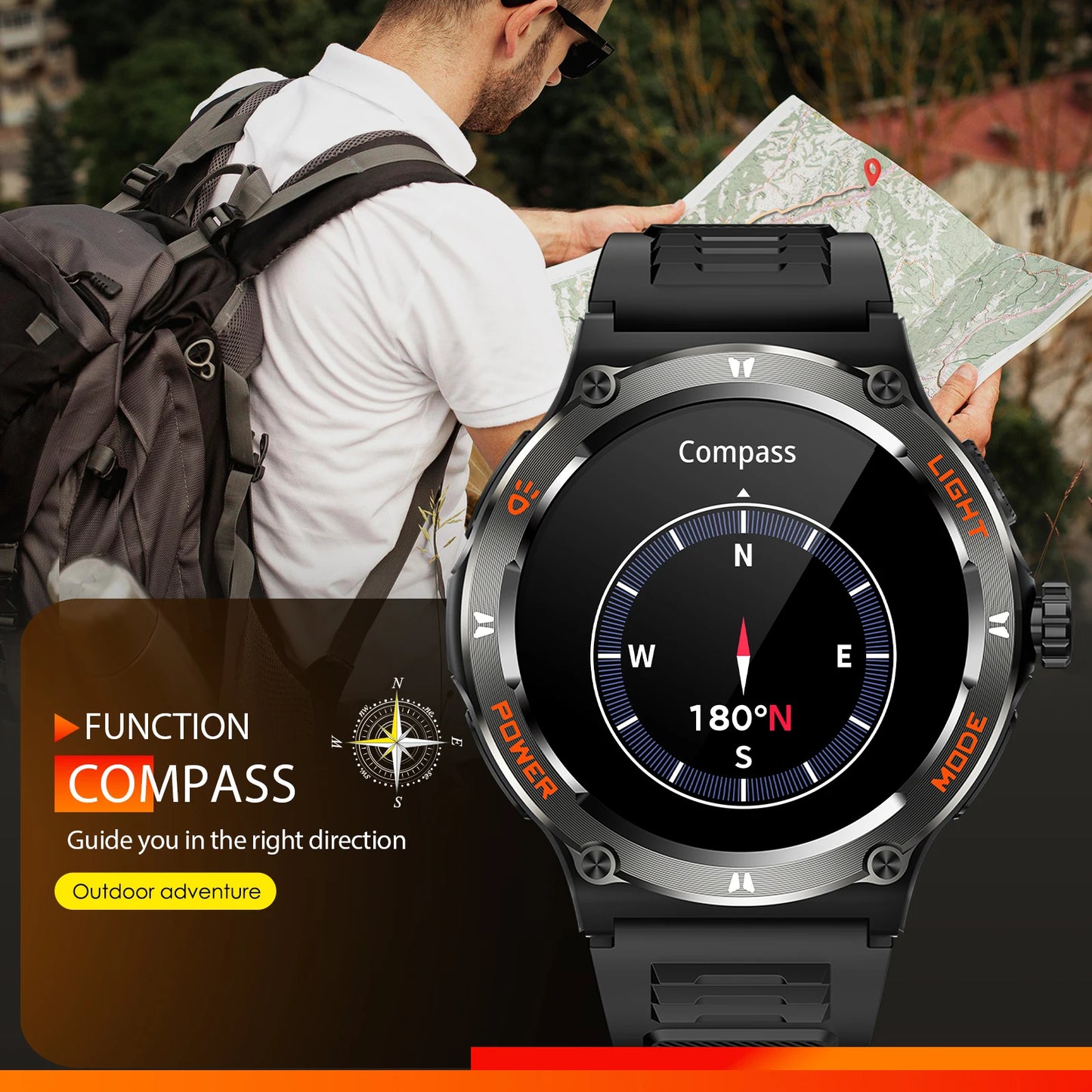 EIGIIS Smart Watch KT76 3ATM Waterproof Compass Heart Rate Bluetooth