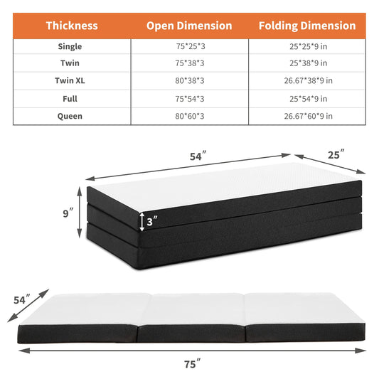 JHK Tri-Fold Memory Foam Mattress with Collapsible and Washable Cover Portable Floor Bed with CertiPUR-US Certified for Travel - Louie's Joint 