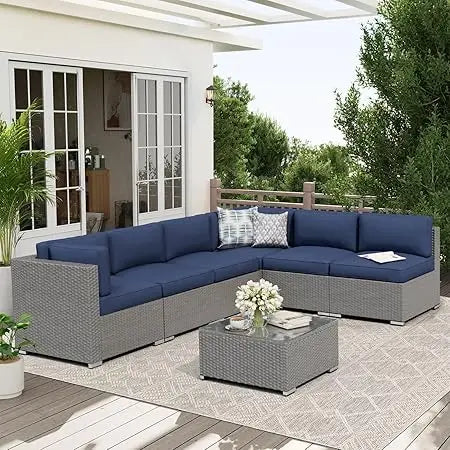 Outdoor Patio Sofa Set In Rattan Wicker With Glass Table