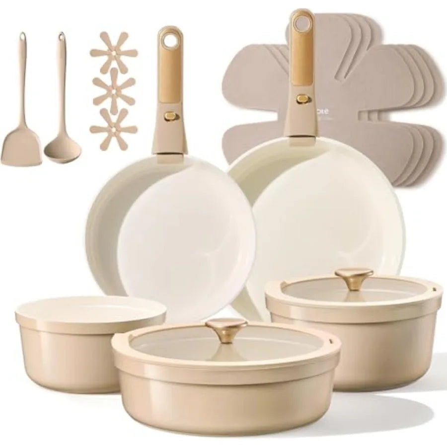 Ceramic Cookware Set 18 Pcs Nonstick With Detachable Handles