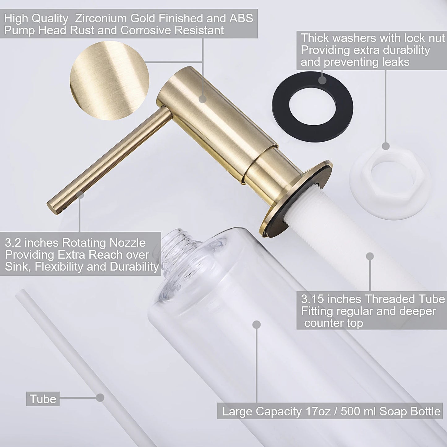 Samodra Black Liquid Soap Dispensers Brass Pump Head With 500ML PE Bottle Build in Dispenser soap For kitchen accessories - Louie's Joint 