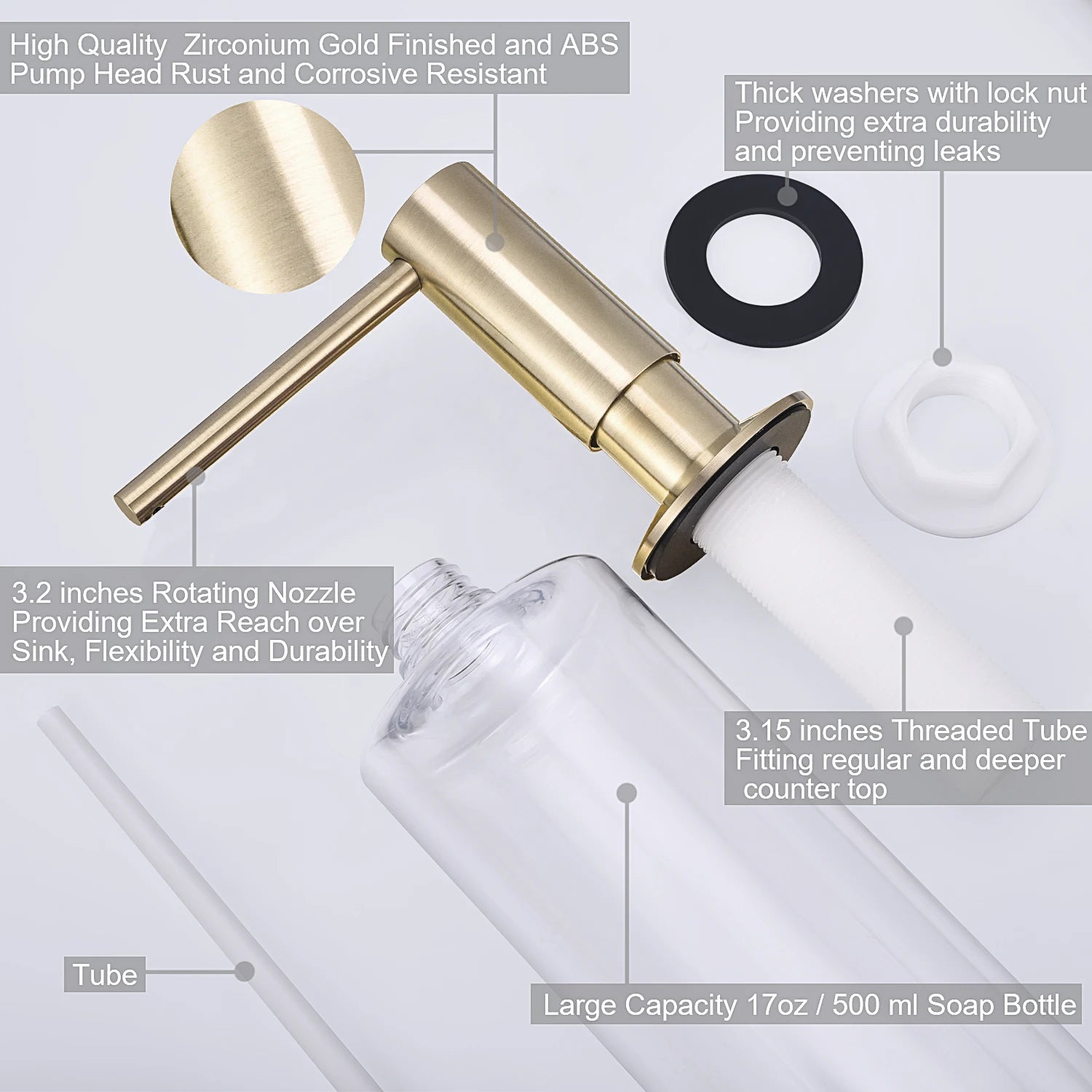 Samodra Black Liquid Soap Dispensers Brass Pump Head With 500ML PE Bottle Build in Dispenser soap For kitchen accessories - Louie's Joint 